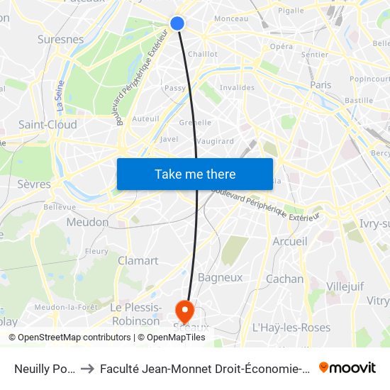 Neuilly Porte Maillot to Faculté Jean-Monnet Droit-Économie-Gestion - Université Paris-Saclay map