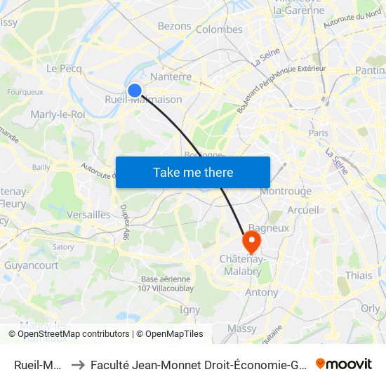 Rueil-Malmaison to Faculté Jean-Monnet Droit-Économie-Gestion - Université Paris-Saclay map