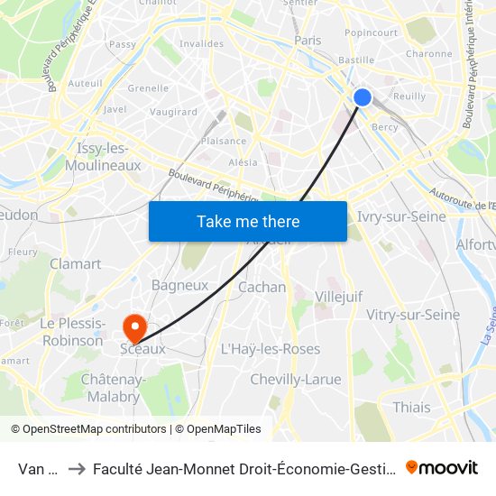 Van Gogh to Faculté Jean-Monnet Droit-Économie-Gestion - Université Paris-Saclay map