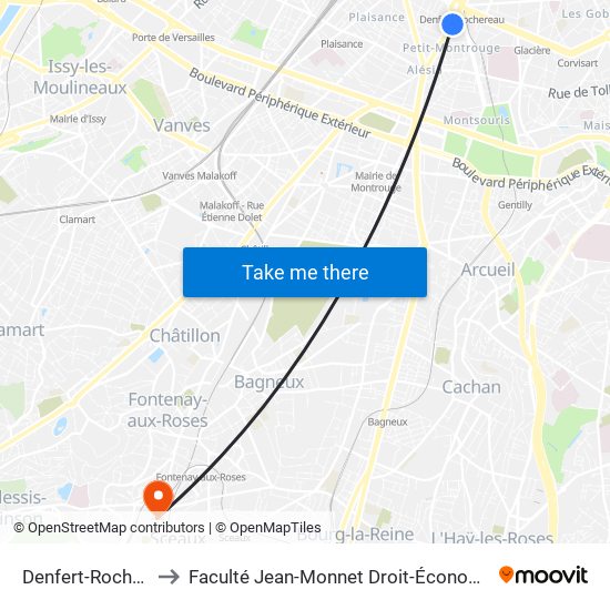 Denfert-Rochereau - Daguerre to Faculté Jean-Monnet Droit-Économie-Gestion - Université Paris-Saclay map