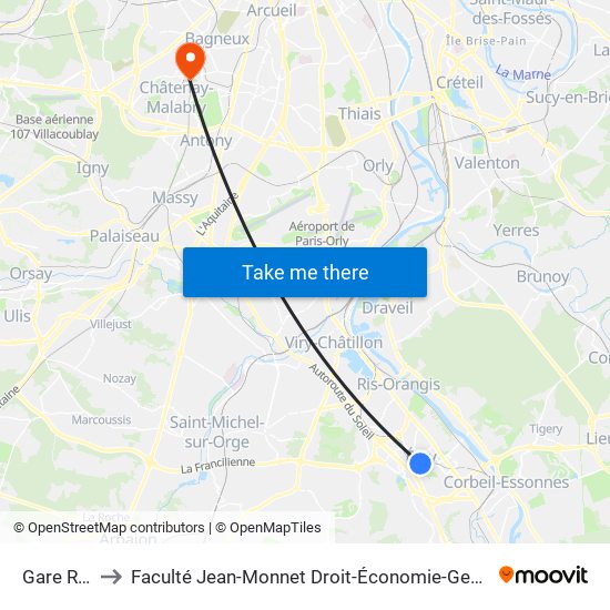 Gare Routière to Faculté Jean-Monnet Droit-Économie-Gestion - Université Paris-Saclay map