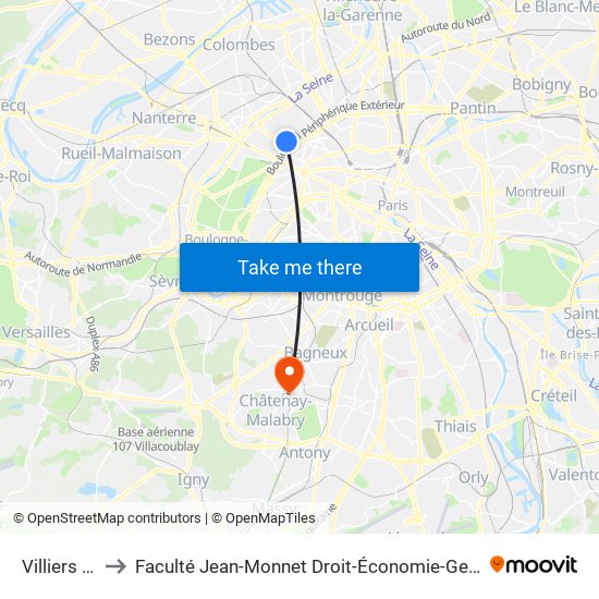 Villiers - Bineau to Faculté Jean-Monnet Droit-Économie-Gestion - Université Paris-Saclay map
