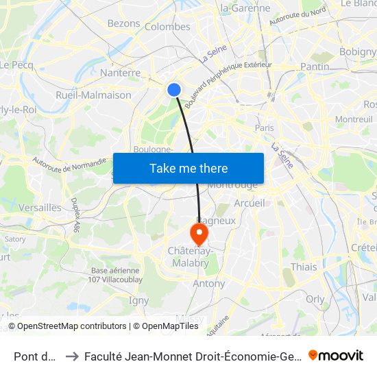Pont de Neuilly to Faculté Jean-Monnet Droit-Économie-Gestion - Université Paris-Saclay map