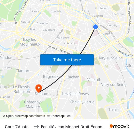 Gare D'Austerlitz - Cour Seine to Faculté Jean-Monnet Droit-Économie-Gestion - Université Paris-Saclay map