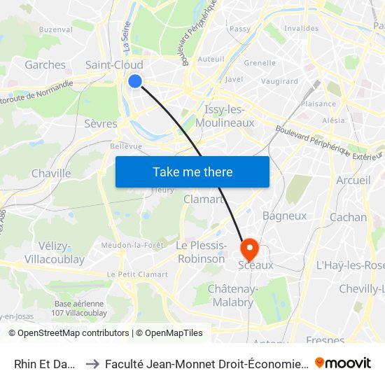 Rhin Et Danube - Métro to Faculté Jean-Monnet Droit-Économie-Gestion - Université Paris-Saclay map