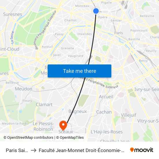 Paris Saint-Lazare to Faculté Jean-Monnet Droit-Économie-Gestion - Université Paris-Saclay map