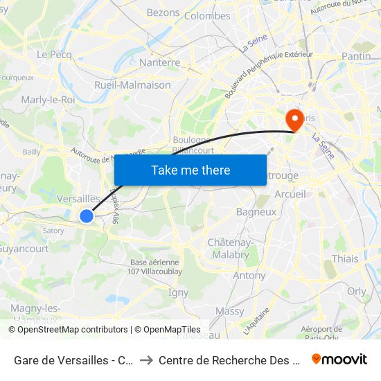 Gare de Versailles - Chantiers to Centre de Recherche Des Cordeliers map