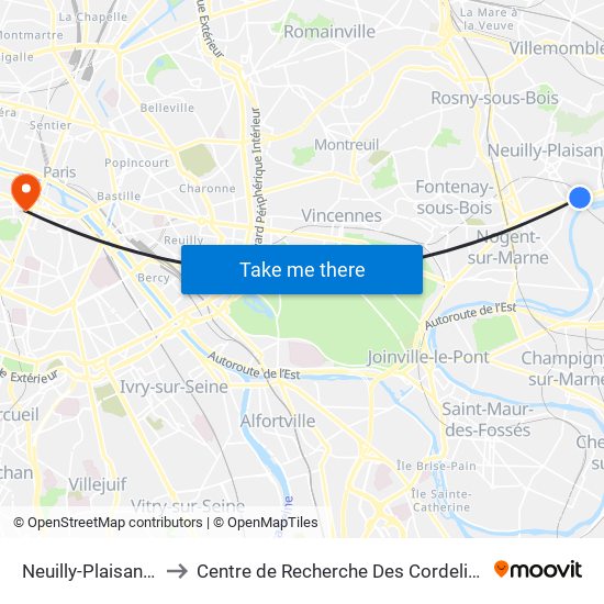 Neuilly-Plaisance to Centre de Recherche Des Cordeliers map