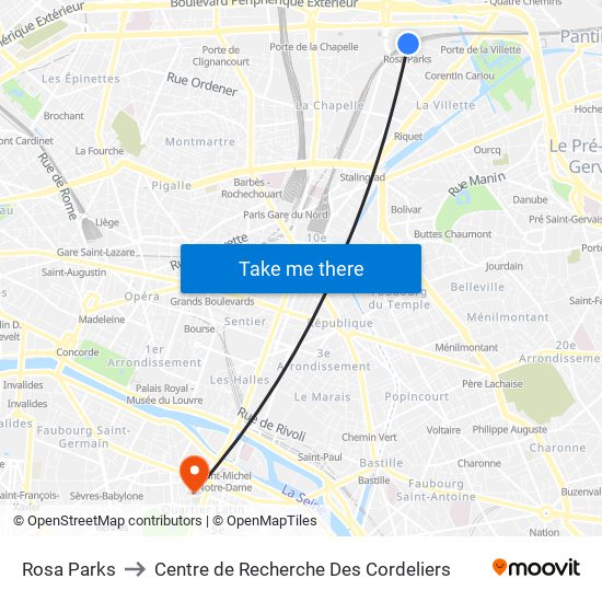 Rosa Parks to Centre de Recherche Des Cordeliers map