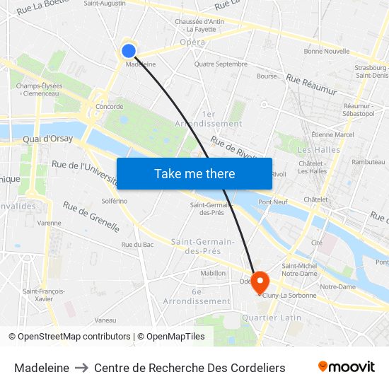 Madeleine to Centre de Recherche Des Cordeliers map