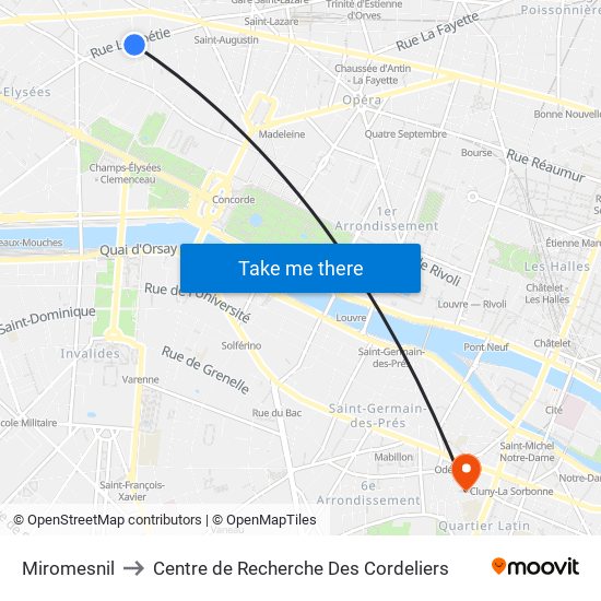 Miromesnil to Centre de Recherche Des Cordeliers map