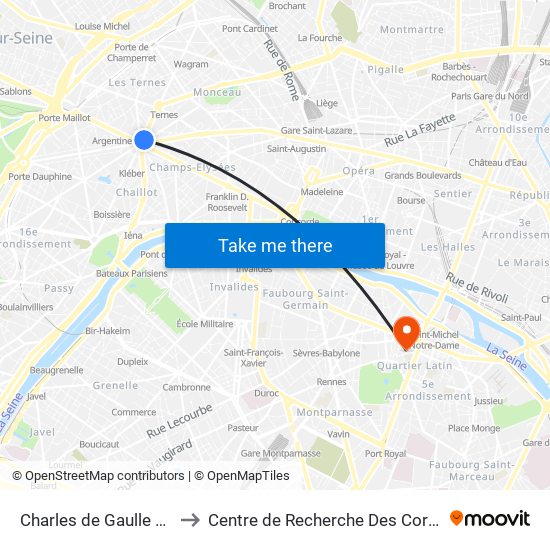 Charles de Gaulle Etoile to Centre de Recherche Des Cordeliers map