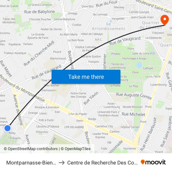Montparnasse-Bienvenue to Centre de Recherche Des Cordeliers map