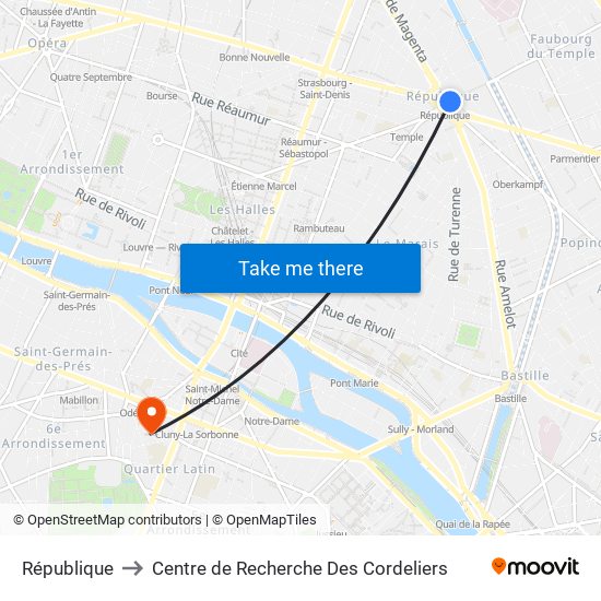 République to Centre de Recherche Des Cordeliers map
