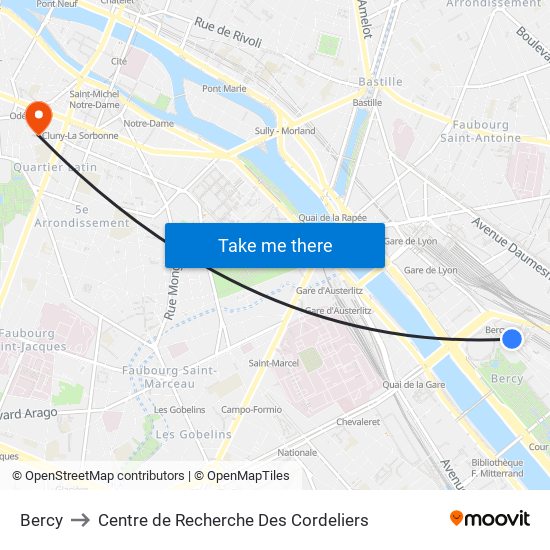 Bercy to Centre de Recherche Des Cordeliers map
