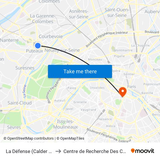 La Défense (Calder - Miro) to Centre de Recherche Des Cordeliers map