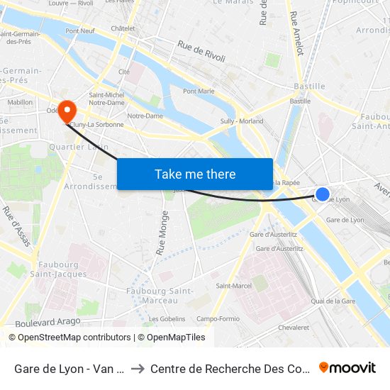 Gare de Lyon - Van Gogh to Centre de Recherche Des Cordeliers map
