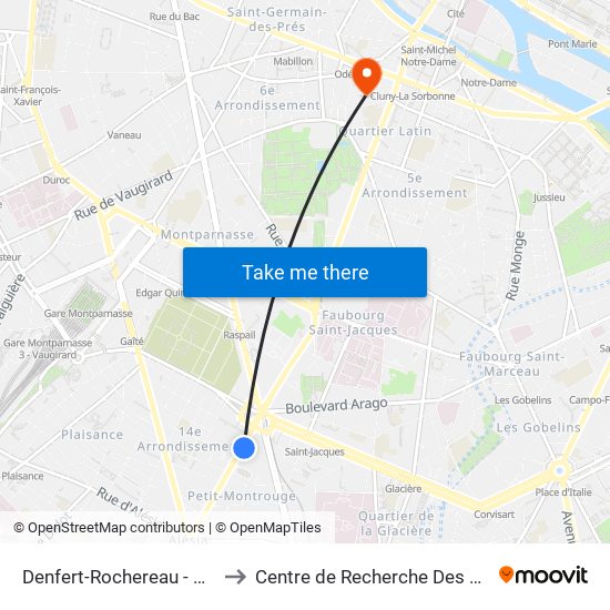 Denfert-Rochereau - Daguerre to Centre de Recherche Des Cordeliers map