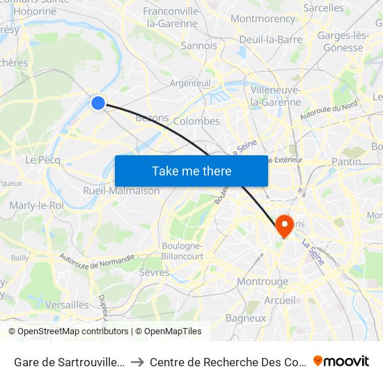 Gare de Sartrouville - RER to Centre de Recherche Des Cordeliers map