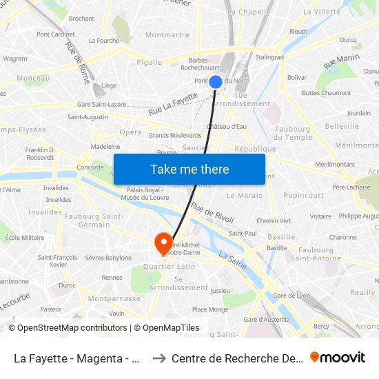 La Fayette - Magenta - Gare du Nord to Centre de Recherche Des Cordeliers map