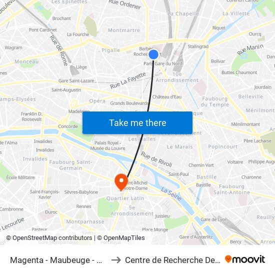Magenta - Maubeuge - Gare du Nord to Centre de Recherche Des Cordeliers map