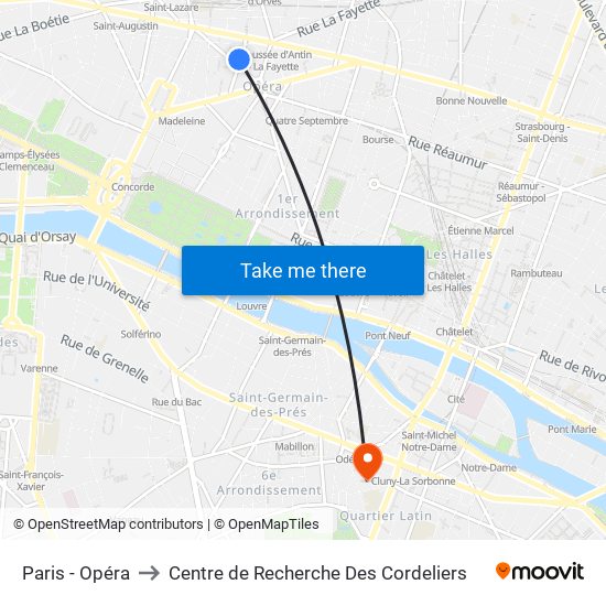 Paris - Opéra to Centre de Recherche Des Cordeliers map