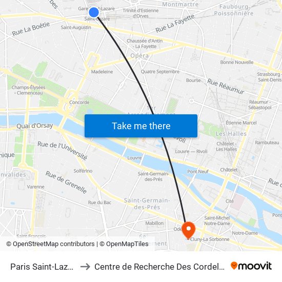 Paris Saint-Lazare to Centre de Recherche Des Cordeliers map