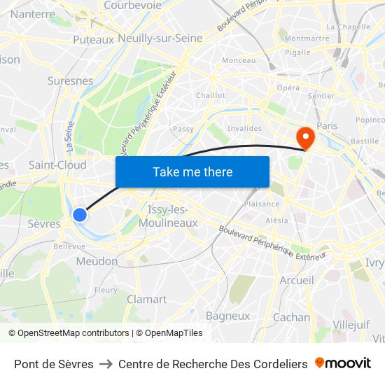 Pont de Sèvres to Centre de Recherche Des Cordeliers map