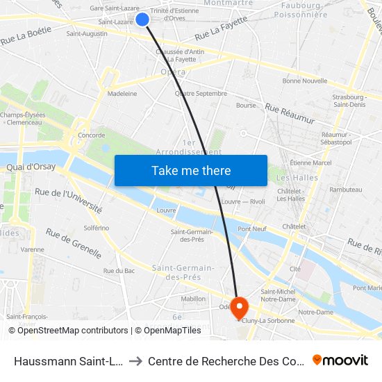 Haussmann Saint-Lazare to Centre de Recherche Des Cordeliers map