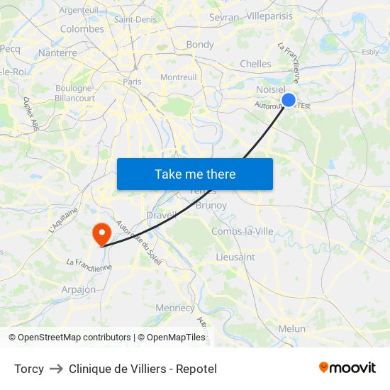 Torcy to Clinique de Villiers - Repotel map