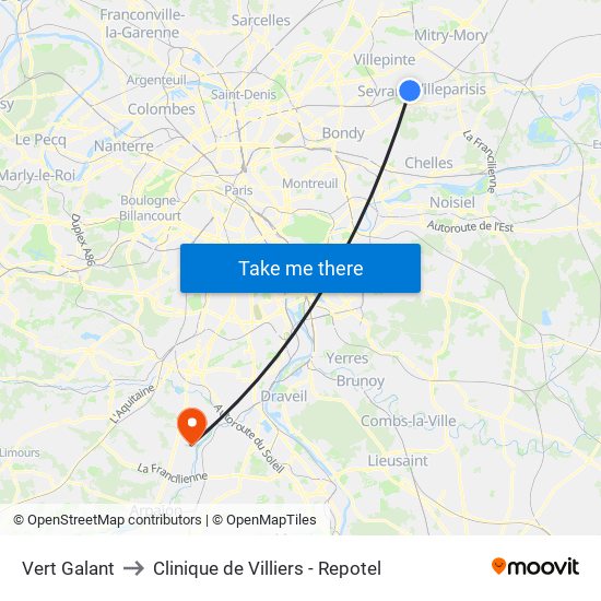 Vert Galant to Clinique de Villiers - Repotel map