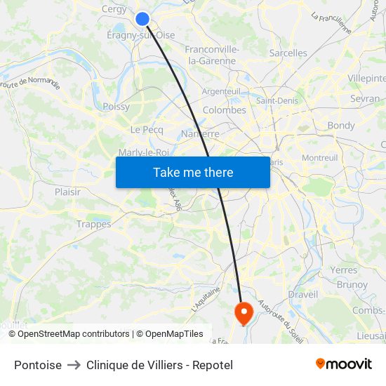 Pontoise to Clinique de Villiers - Repotel map