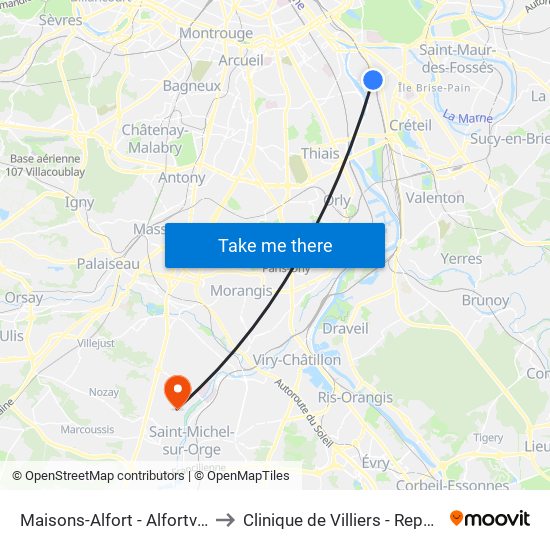 Maisons-Alfort - Alfortville to Clinique de Villiers - Repotel map
