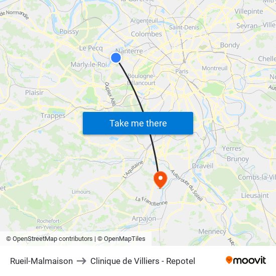 Rueil-Malmaison to Clinique de Villiers - Repotel map