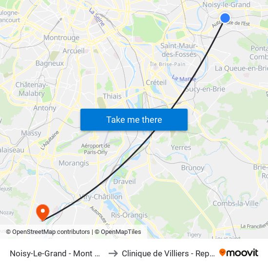 Noisy-Le-Grand - Mont D'Est to Clinique de Villiers - Repotel map