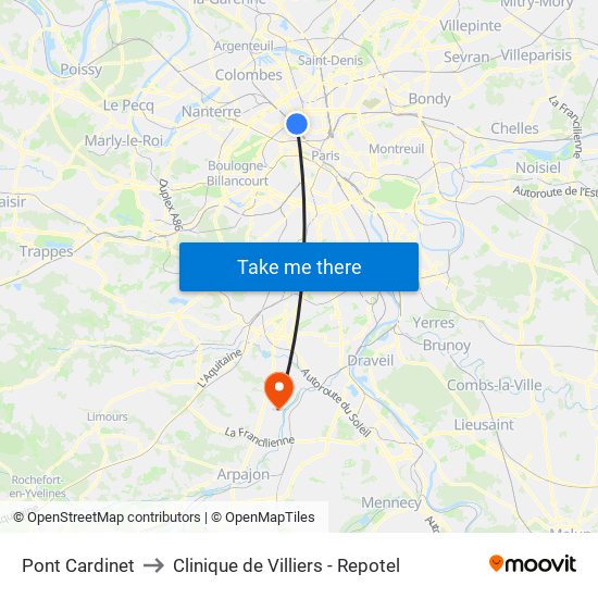 Pont Cardinet to Clinique de Villiers - Repotel map