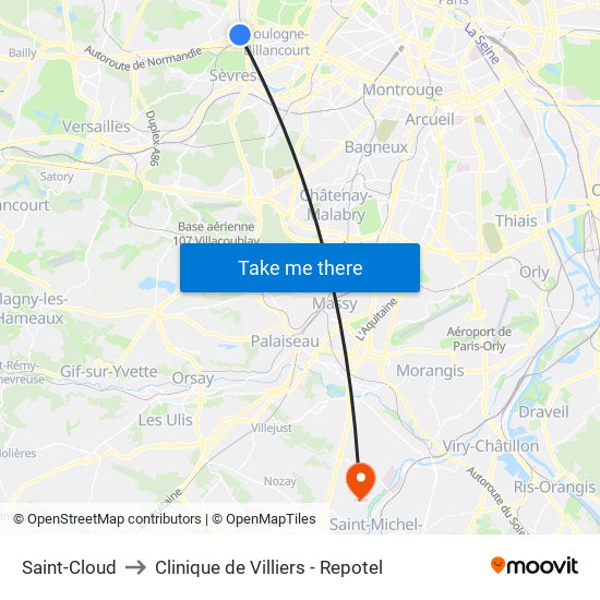 Saint-Cloud to Clinique de Villiers - Repotel map