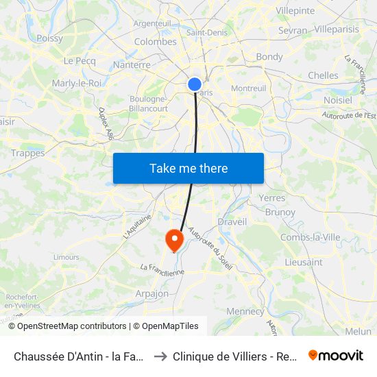 Chaussée D'Antin - la Fayette to Clinique de Villiers - Repotel map