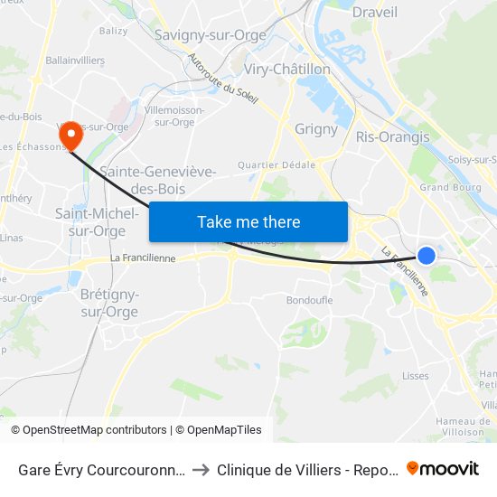 Gare Évry Courcouronnes to Clinique de Villiers - Repotel map