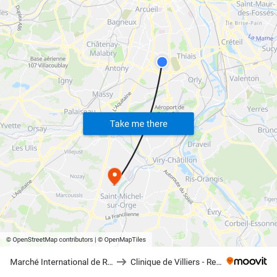Marché International de Rungis to Clinique de Villiers - Repotel map