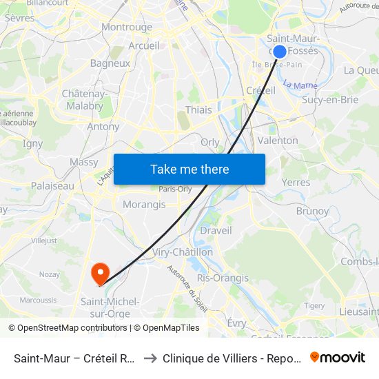 Saint-Maur – Créteil RER to Clinique de Villiers - Repotel map