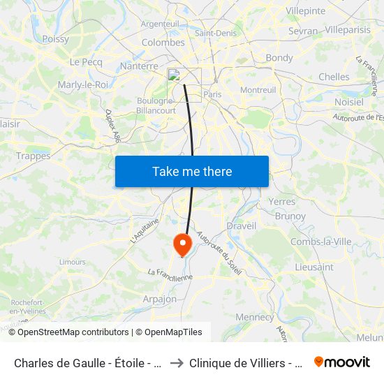 Charles de Gaulle - Étoile - Wagram to Clinique de Villiers - Repotel map