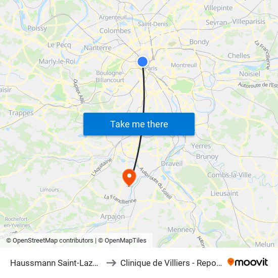 Haussmann Saint-Lazare to Clinique de Villiers - Repotel map