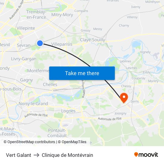 Vert Galant to Clinique de Montévrain map