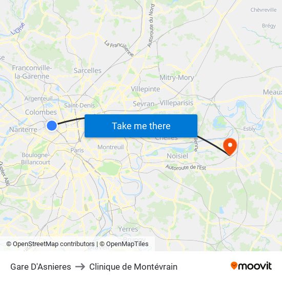 Gare D'Asnieres to Clinique de Montévrain map