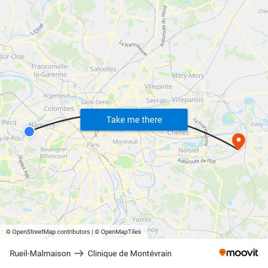 Rueil-Malmaison to Clinique de Montévrain map