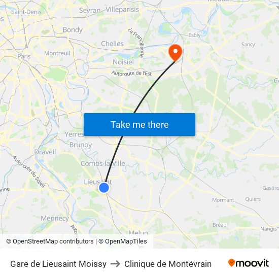 Gare de Lieusaint Moissy to Clinique de Montévrain map