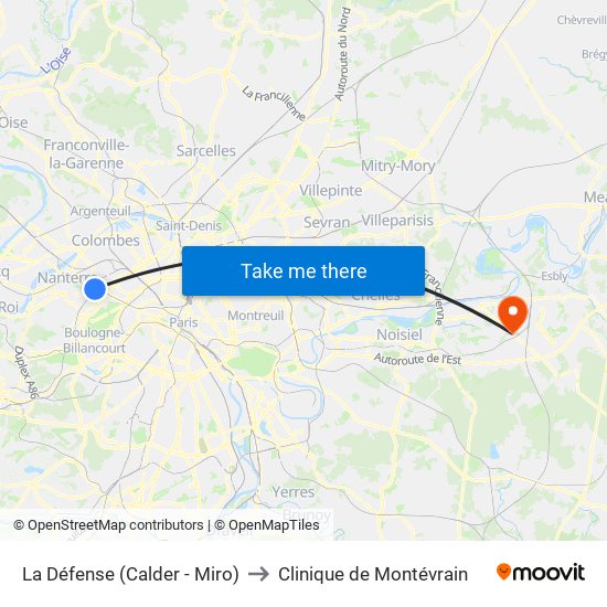 La Défense (Calder - Miro) to Clinique de Montévrain map