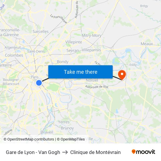 Gare de Lyon - Van Gogh to Clinique de Montévrain map