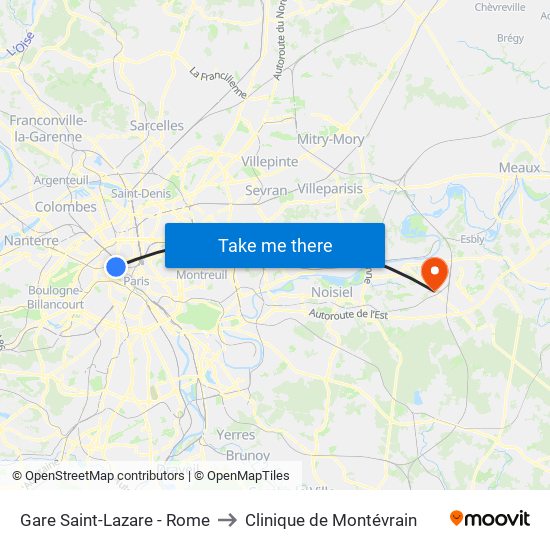 Gare Saint-Lazare - Rome to Clinique de Montévrain map